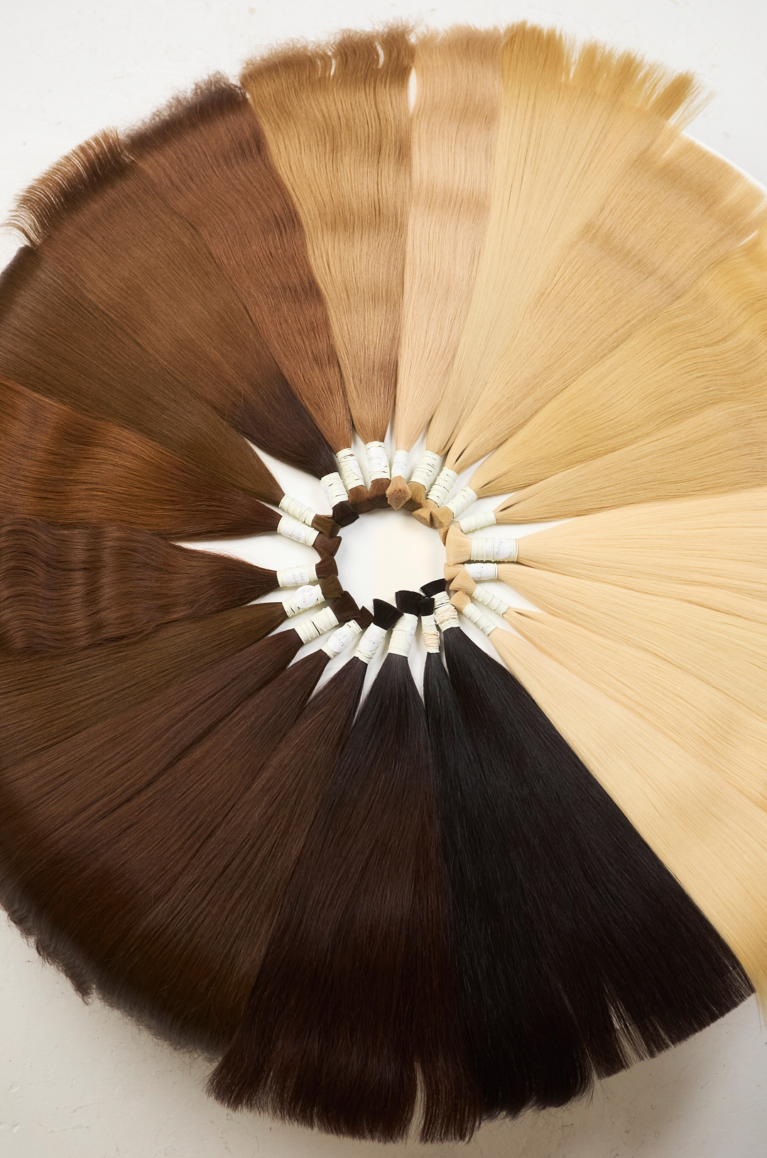 Hairblend premium colour range — hair extension fan display